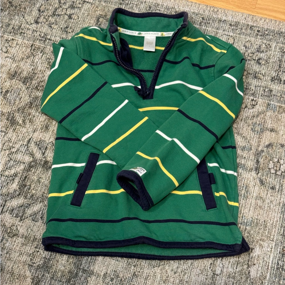 Janie and Jack Green Striped Pullover Size 6